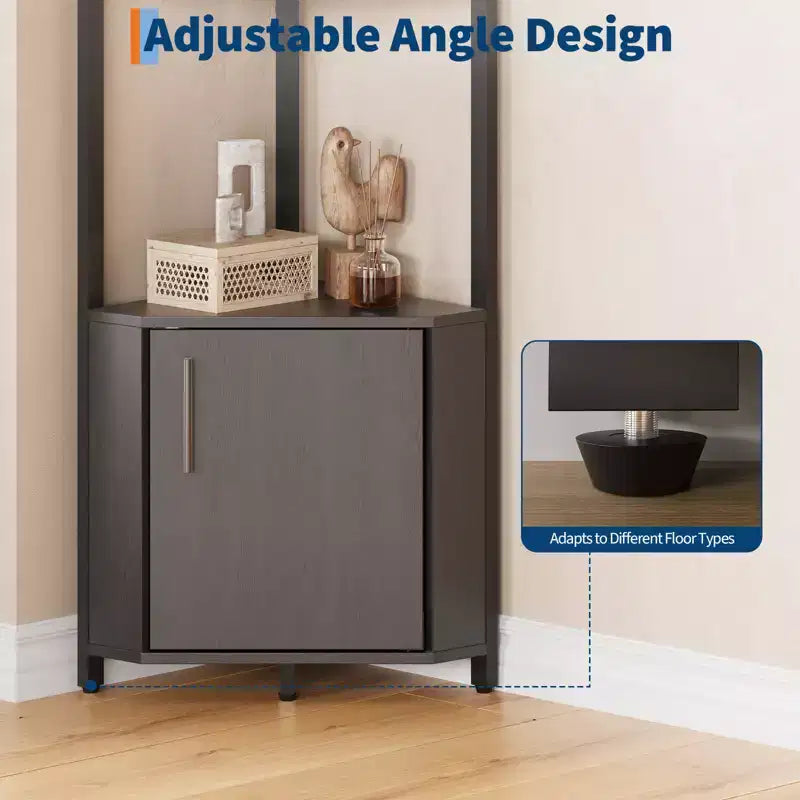 5-Tier Industrial Corner Bookshelf Stand for Bedroom, Living Room, Office, Kitchen and Bathroom