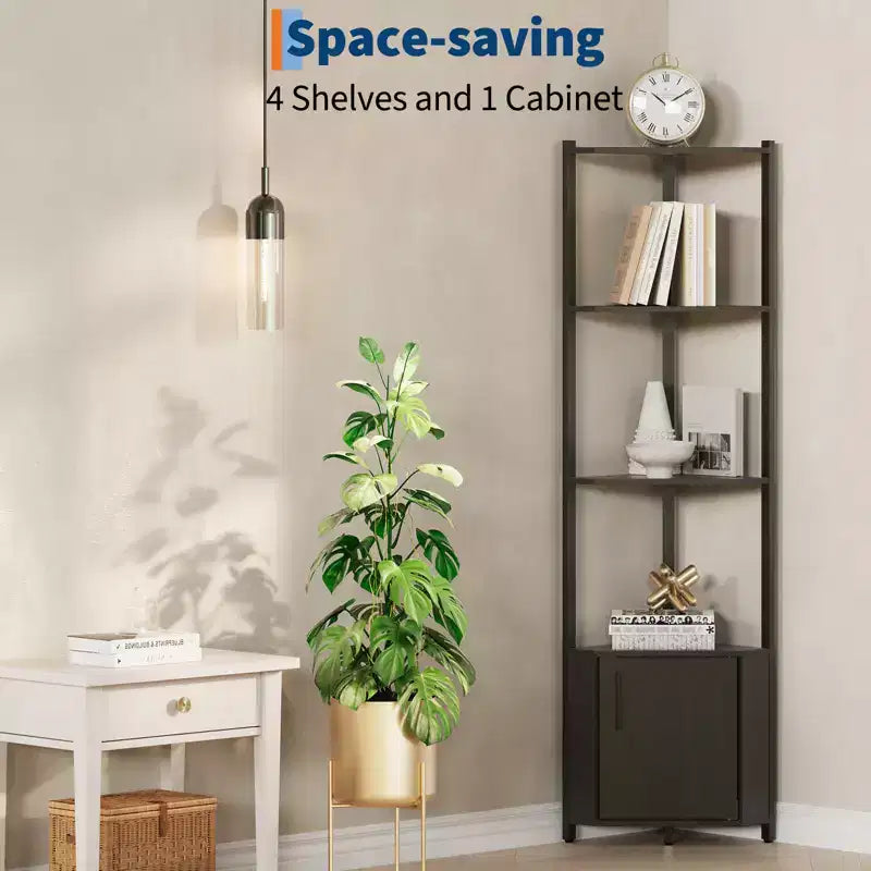 5-Tier Industrial Corner Bookshelf Stand for Bedroom, Living Room, Office, Kitchen and Bathroom