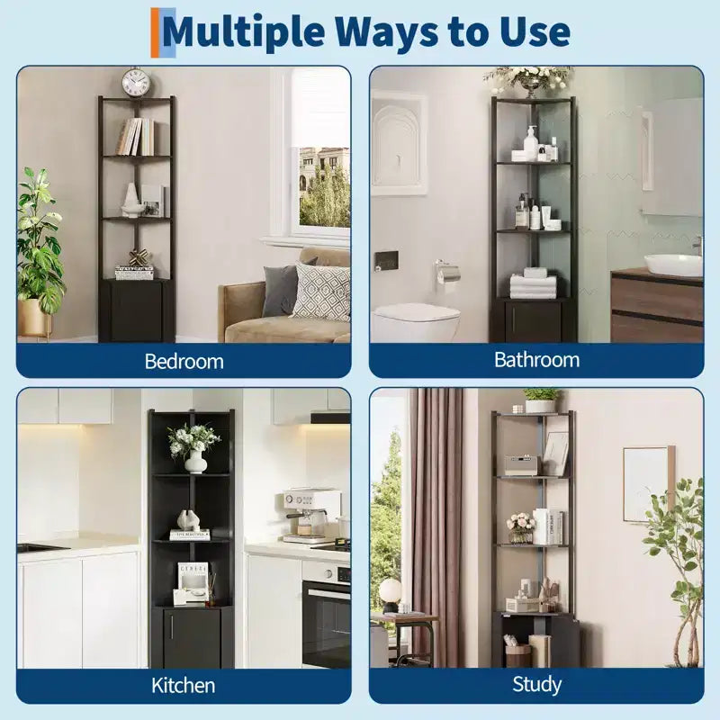 5-Tier Industrial Corner Bookshelf Stand for Bedroom, Living Room, Office, Kitchen and Bathroom