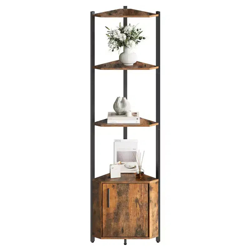 5-Tier Industrial Corner Bookshelf Stand for Bedroom, Living Room, Office, Kitchen and Bathroom