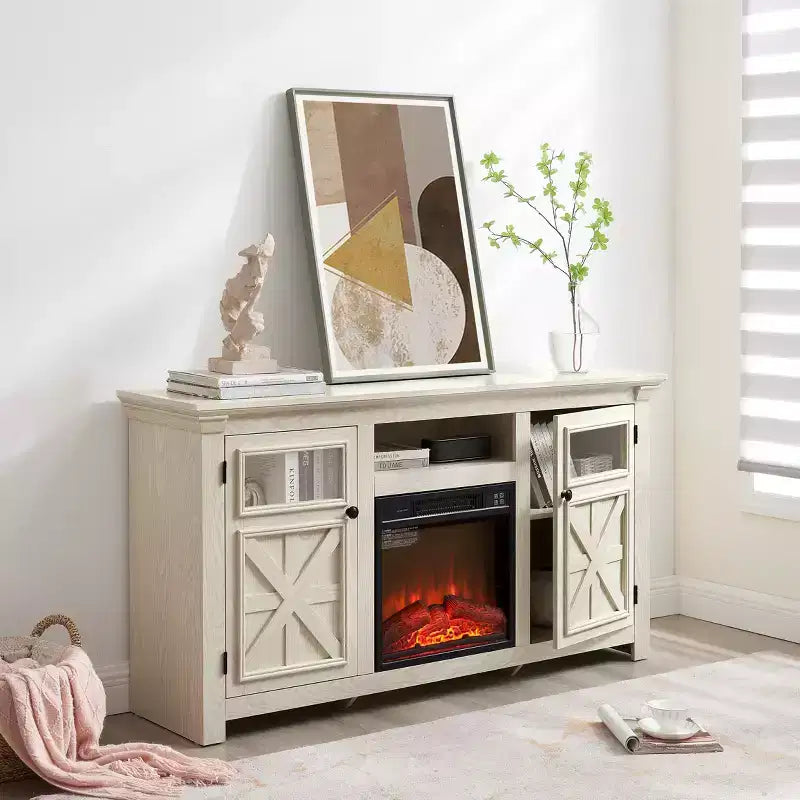 JVNOXK 60" Modern Farmhouse TV Media Stand with Double Barn-Style Doors - White
