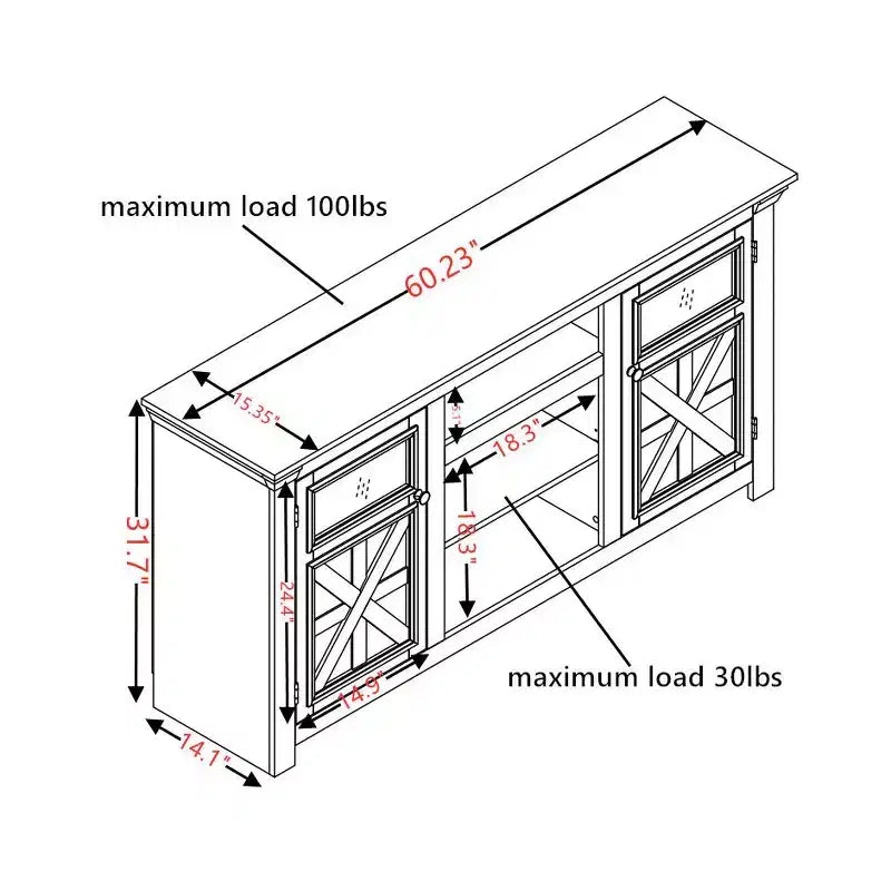 JVNOXK 60" Modern Farmhouse TV Media Stand with Double Barn-Style Doors - White