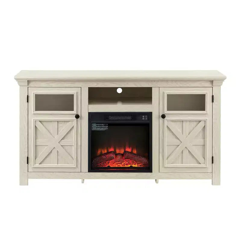 JVNOXK 60" Modern Farmhouse TV Media Stand with Double Barn-Style Doors - White