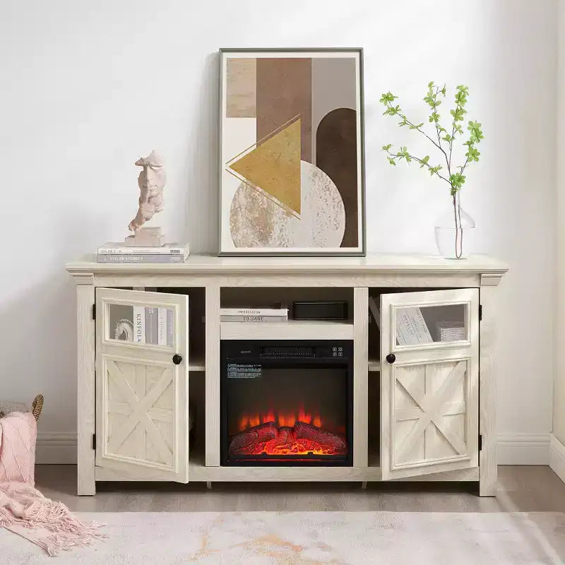 JVNOXK 60" Modern Farmhouse TV Media Stand with Double Barn-Style Doors - White