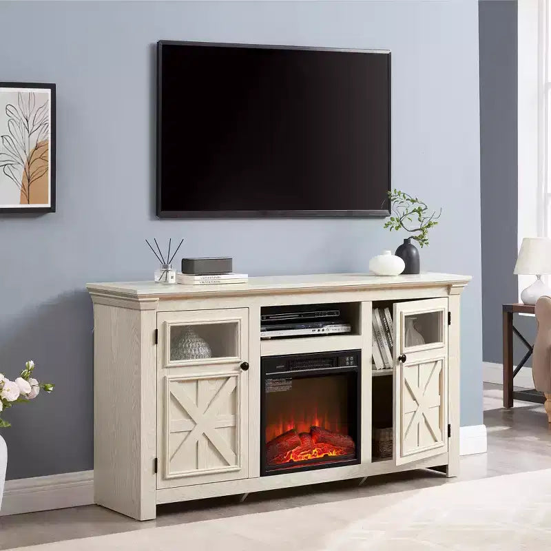 JVNOXK 60" Modern Farmhouse TV Media Stand with Double Barn-Style Doors - White