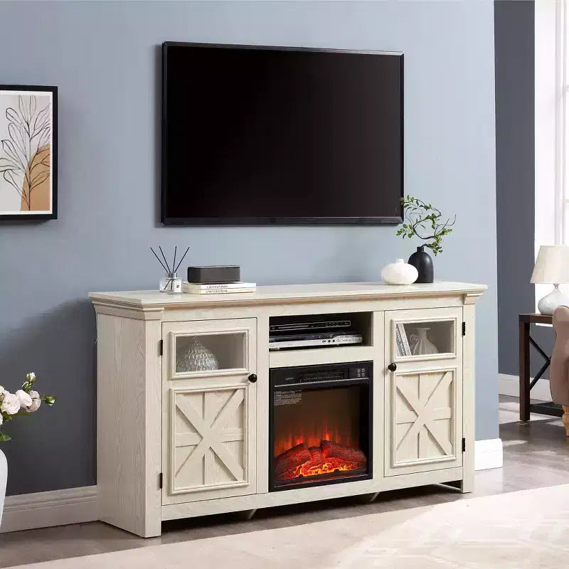 JVNOXK 60" Modern Farmhouse TV Media Stand with Double Barn-Style Doors - White