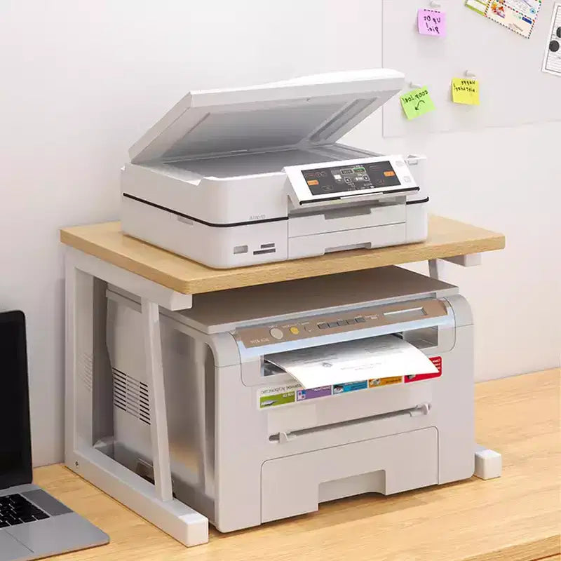 Two-Tier Wooden Printer Stand - Multifunctional Desktop Organizer for Office and Home