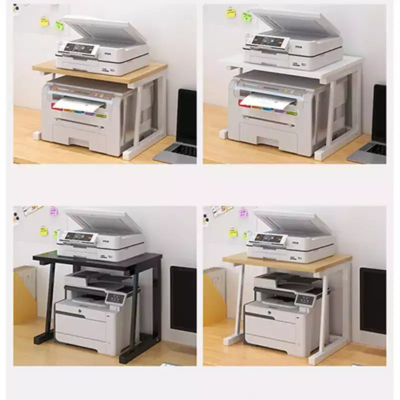 Two-Tier Wooden Printer Stand - Multifunctional Desktop Organizer for Office and Home