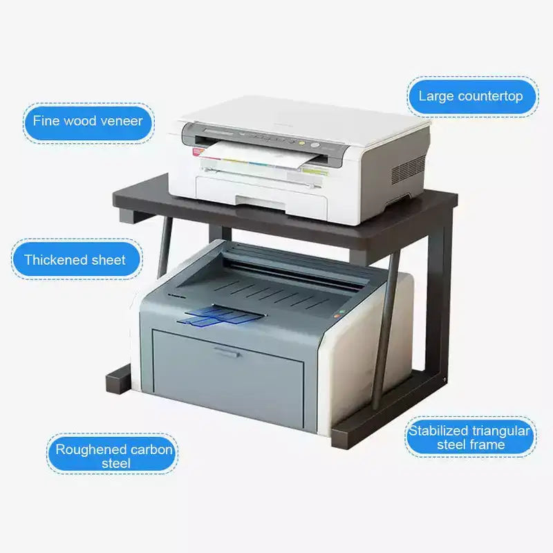 Two-Tier Wooden Printer Stand - Multifunctional Desktop Organizer for Office and Home