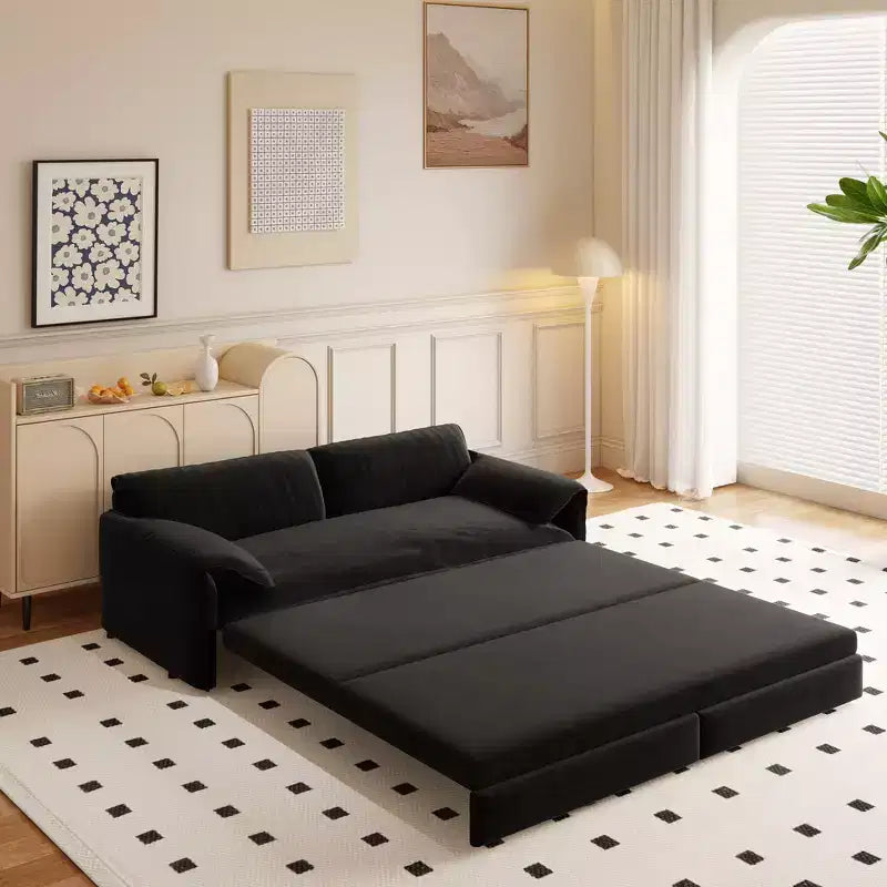 Whisen 3-in-1 Velvet Queen Sleeper Sofa Bed 66" with Side Storage Pockets