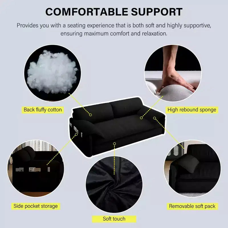 Whisen 3-in-1 Velvet Queen Sleeper Sofa Bed 66" with Side Storage Pockets