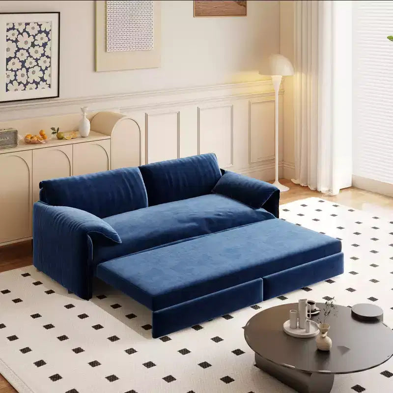 Whisen 3-in-1 Velvet Queen Sleeper Sofa Bed 66" with Side Storage Pockets