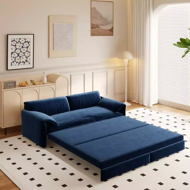 Whisen 3-in-1 Velvet Queen Sleeper Sofa Bed 66" with Side Storage Pockets