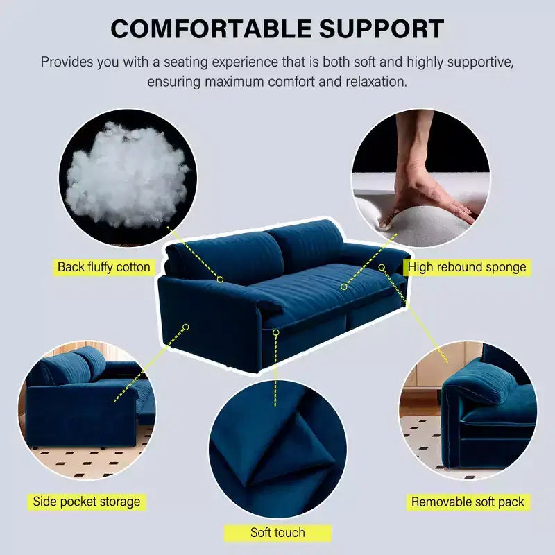 Whisen 3-in-1 Velvet Queen Sleeper Sofa Bed 66" with Side Storage Pockets