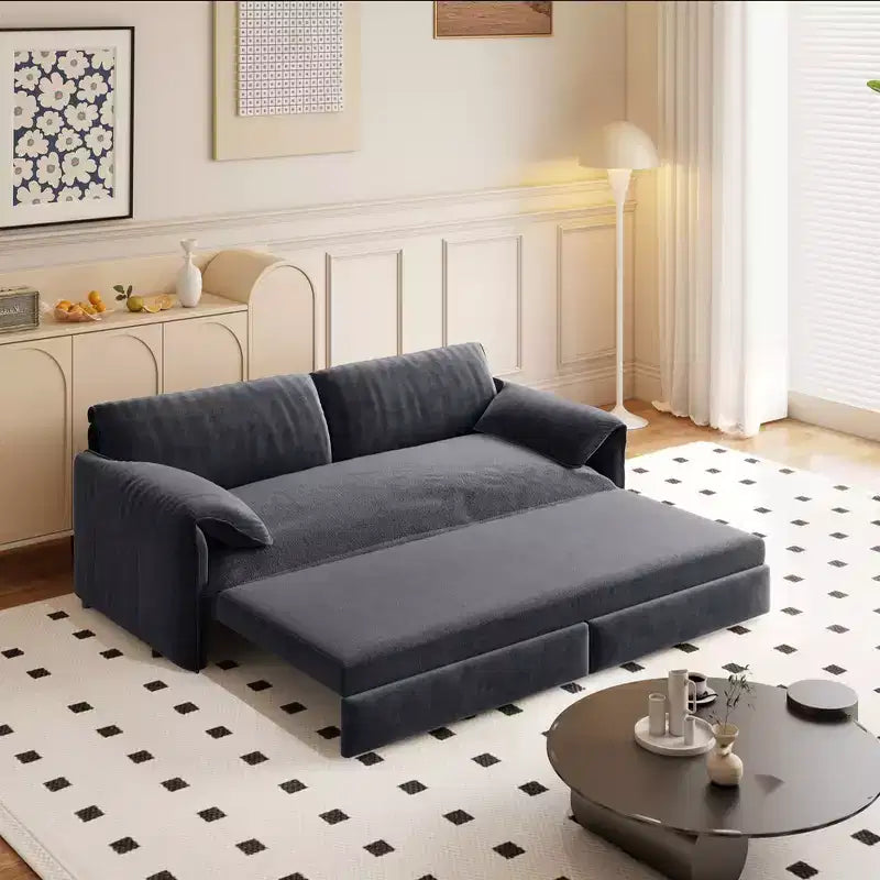 Whisen 3-in-1 Velvet Queen Sleeper Sofa Bed 66" with Side Storage Pockets