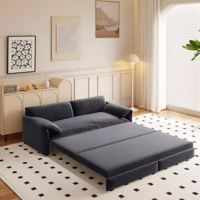 Whisen 3-in-1 Velvet Queen Sleeper Sofa Bed 66" with Side Storage Pockets