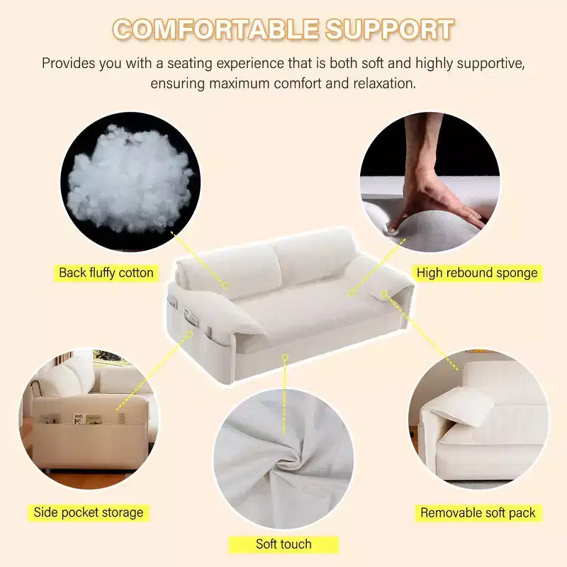 Whisen 3-in-1 Velvet Queen Sleeper Sofa Bed 66" with Side Storage Pockets
