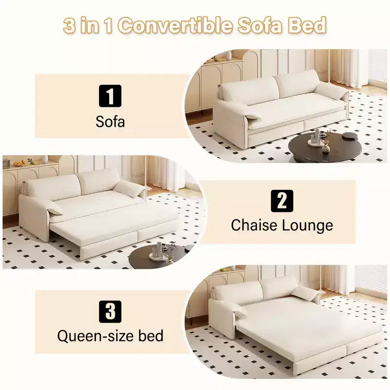 Whisen 3-in-1 Velvet Queen Sleeper Sofa Bed 66" with Side Storage Pockets