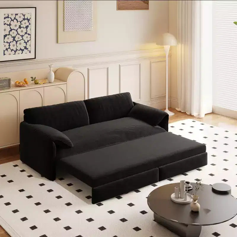 Whisen 3-in-1 Velvet Queen Sleeper Sofa Bed 66" with Side Storage Pockets