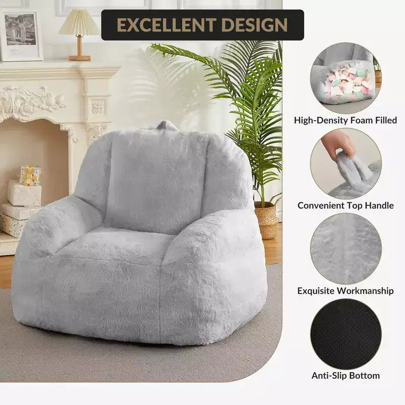 Giant Faux Leather Beanbag Sofa Chair with Padding and Handles for Living Room