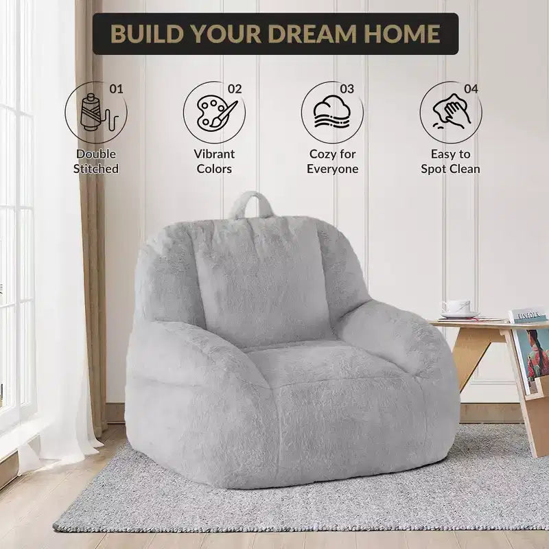 Giant Faux Leather Beanbag Sofa Chair with Padding and Handles for Living Room
