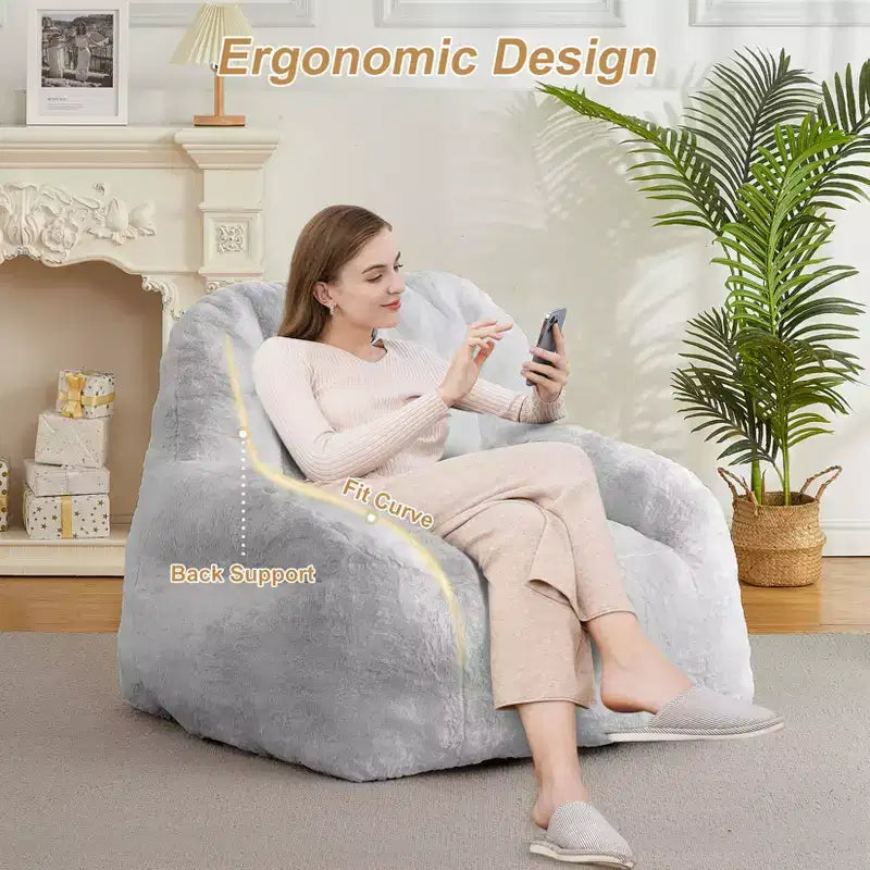 Giant Faux Leather Beanbag Sofa Chair with Padding and Handles for Living Room