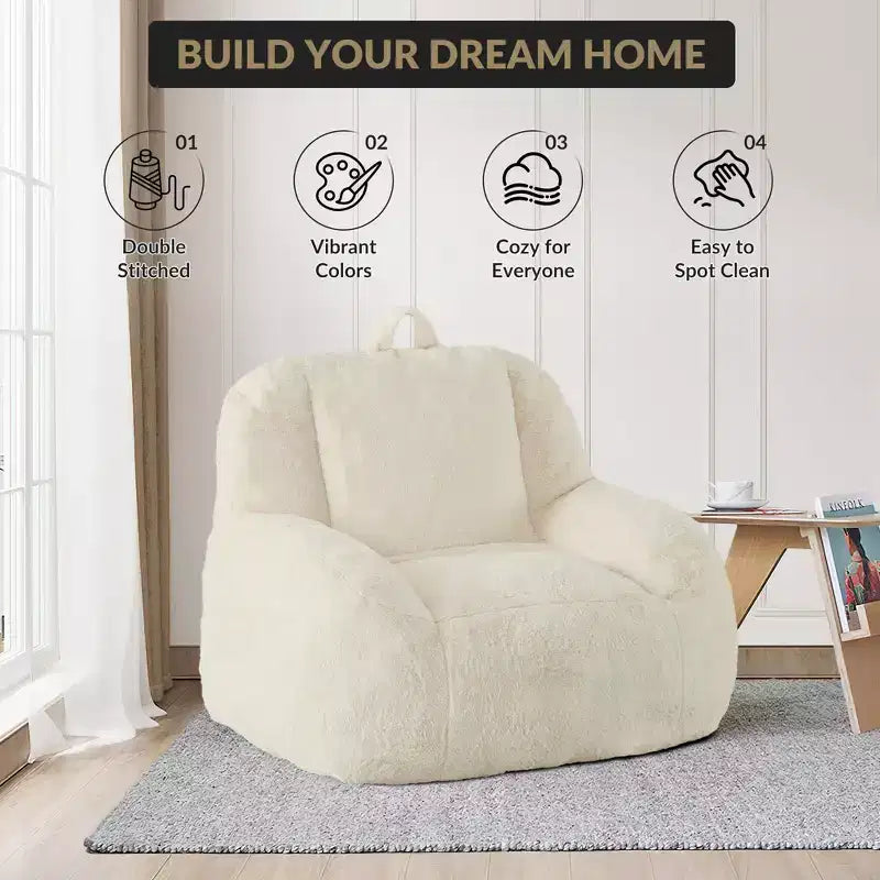 Giant Faux Leather Beanbag Sofa Chair with Padding and Handles for Living Room