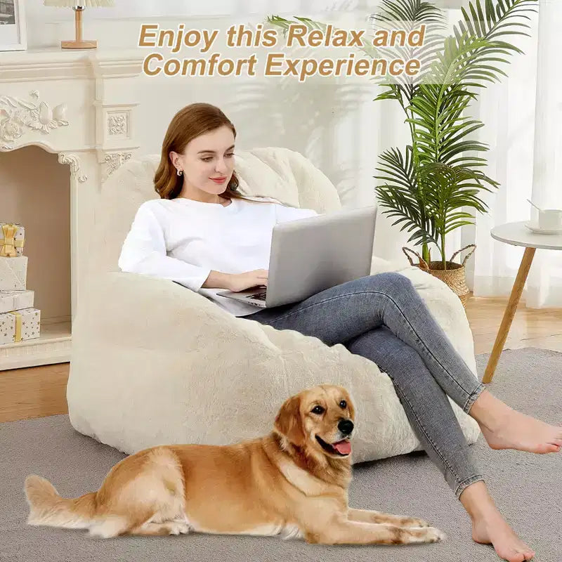 Giant Faux Leather Beanbag Sofa Chair with Padding and Handles for Living Room