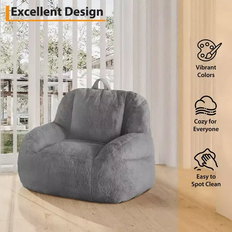 Giant Faux Leather Beanbag Sofa Chair with Padding and Handles for Living Room