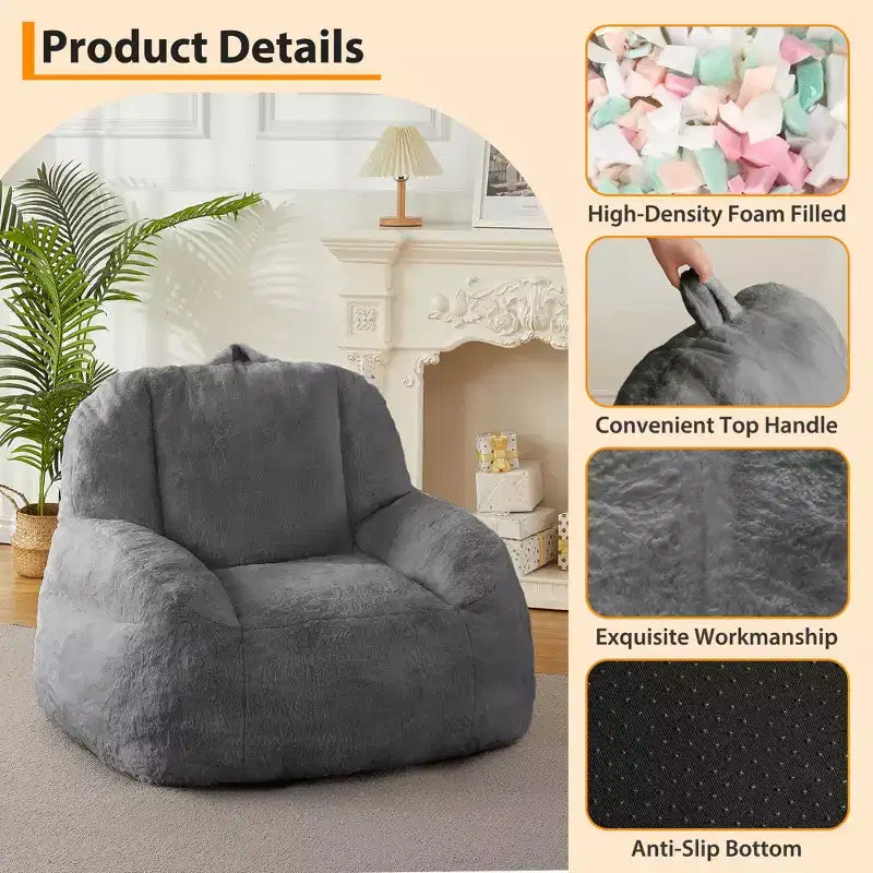 Giant Faux Leather Beanbag Sofa Chair with Padding and Handles for Living Room