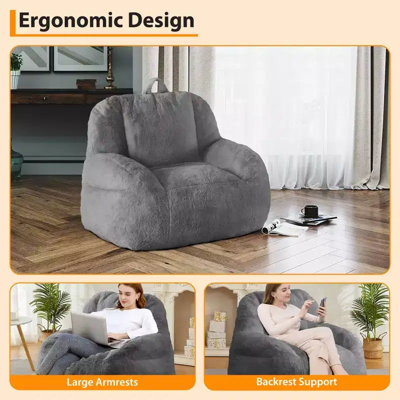 Giant Faux Leather Beanbag Sofa Chair with Padding and Handles for Living Room