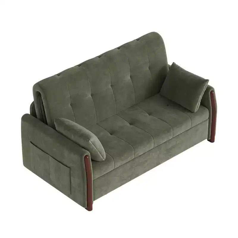 Luck Live 62.9" Convertible Fabric Sofa Bed with Storage and Solid Wood Trim