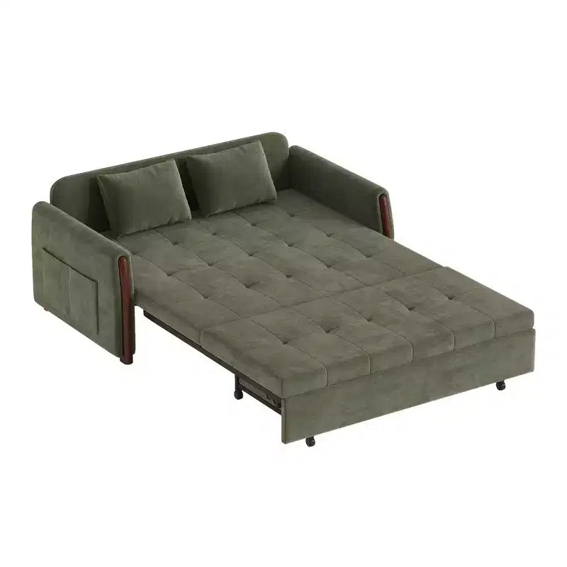Luck Live 62.9" Convertible Fabric Sofa Bed with Storage and Solid Wood Trim
