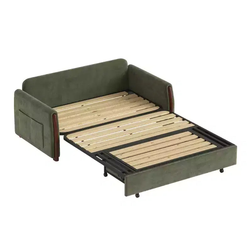 Luck Live 62.9" Convertible Fabric Sofa Bed with Storage and Solid Wood Trim