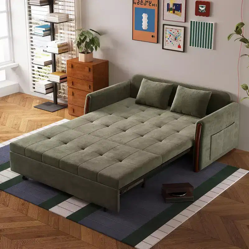 Luck Live 62.9" Convertible Fabric Sofa Bed with Storage and Solid Wood Trim