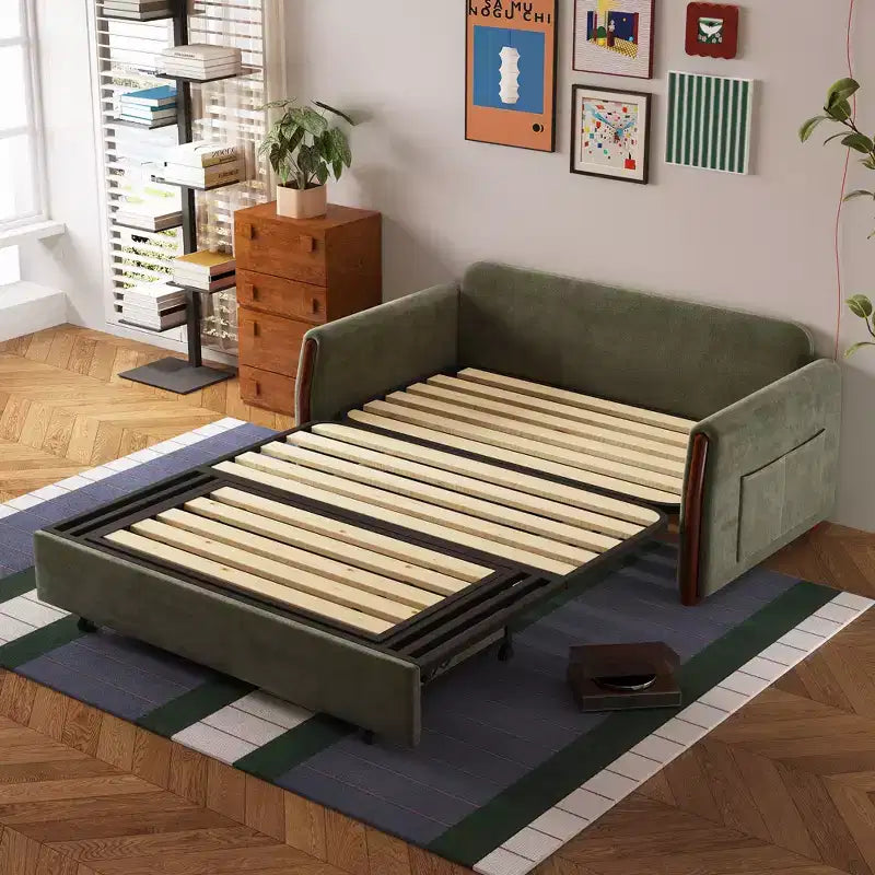 Luck Live 62.9" Convertible Fabric Sofa Bed with Storage and Solid Wood Trim
