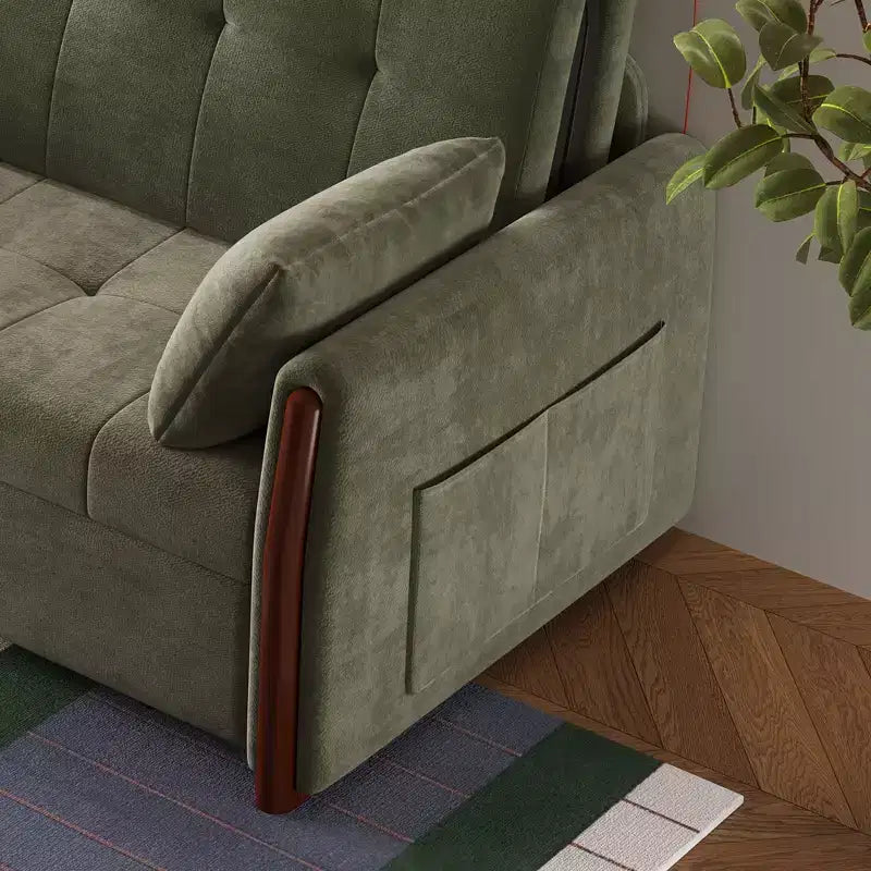 Luck Live 62.9" Convertible Fabric Sofa Bed with Storage and Solid Wood Trim