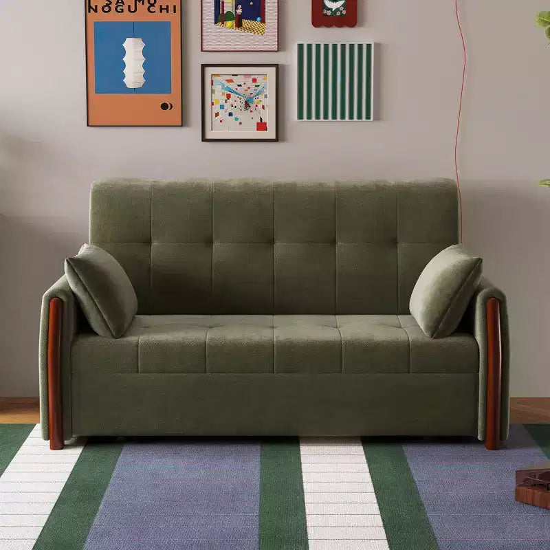 Luck Live 62.9" Convertible Fabric Sofa Bed with Storage and Solid Wood Trim