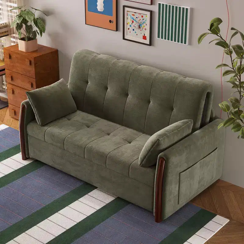 Luck Live 62.9" Convertible Fabric Sofa Bed with Storage and Solid Wood Trim