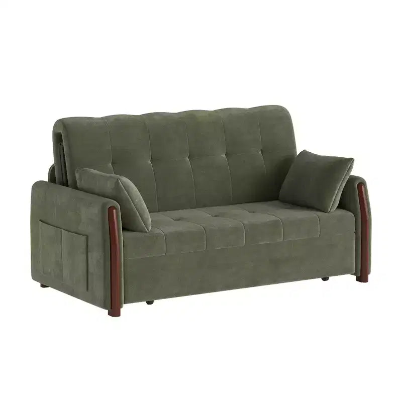 Luck Live 62.9" Convertible Fabric Sofa Bed with Storage and Solid Wood Trim
