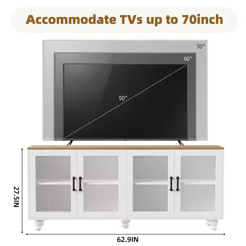 GDFStudio Keith Farmhouse TV Entertainment Center Up to 70 with Adjustable Shelves and Storage