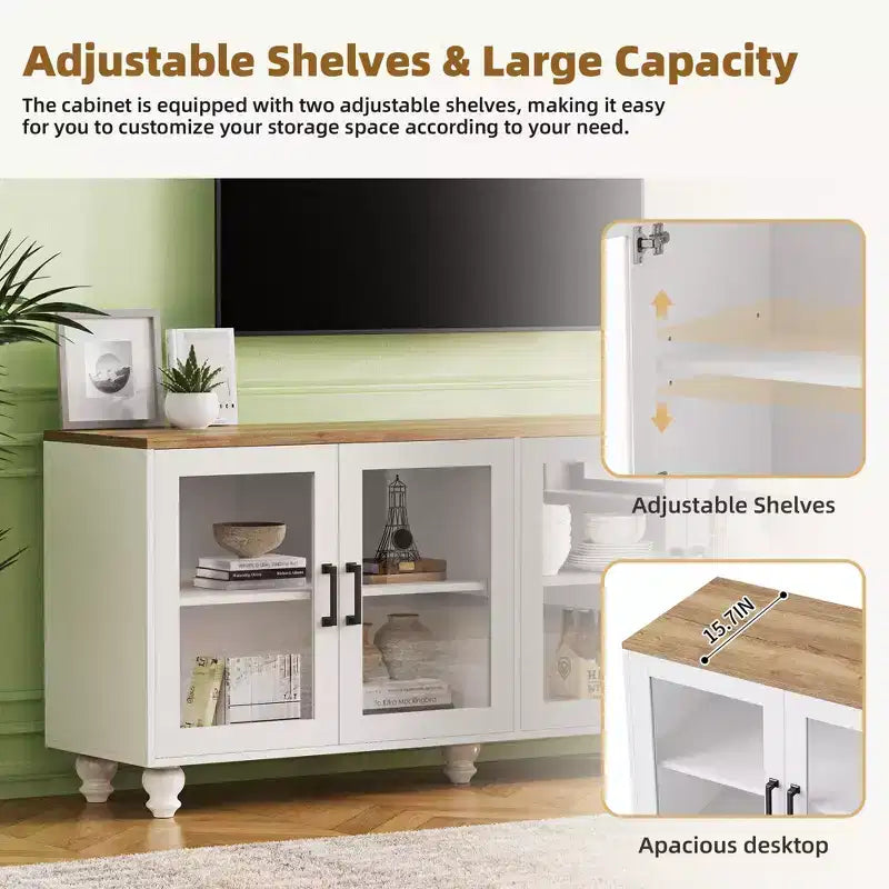 GDFStudio Keith Farmhouse TV Entertainment Center Up to 70 with Adjustable Shelves and Storage