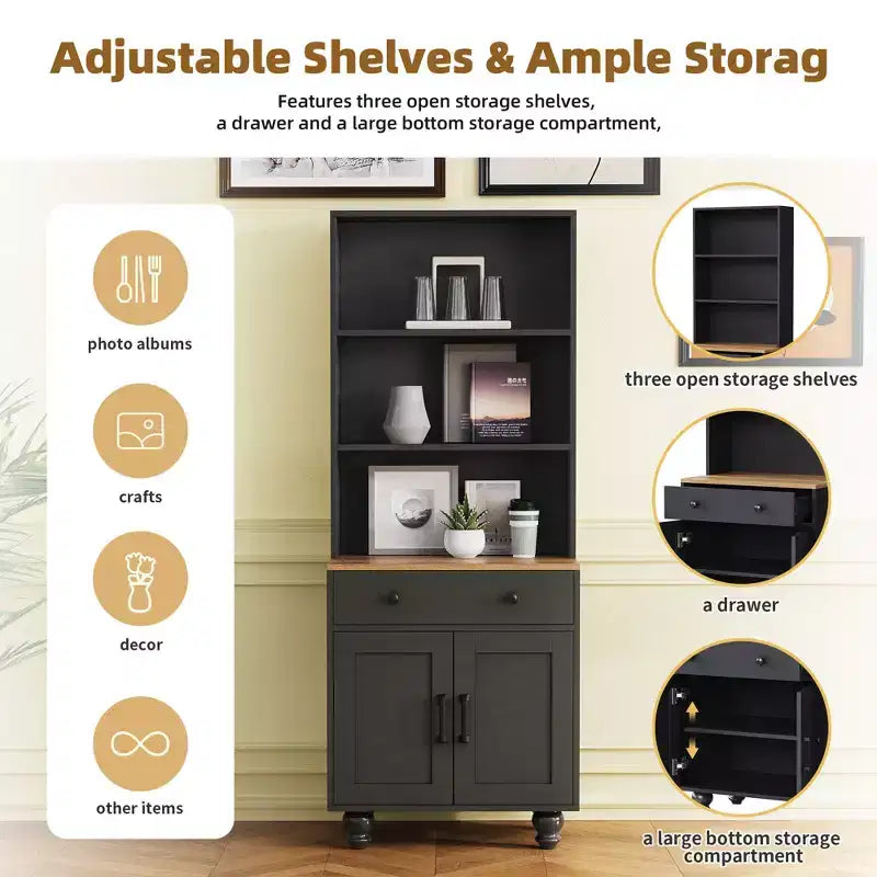 GDFStudio Keith Farmhouse TV Entertainment Center Up to 70 with Adjustable Shelves and Storage