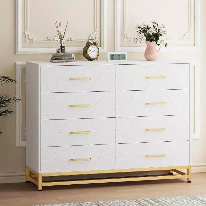8-Drawer Modern Tall Wooden Dresser with Soft-Close Glides and Anti-Tip Kit