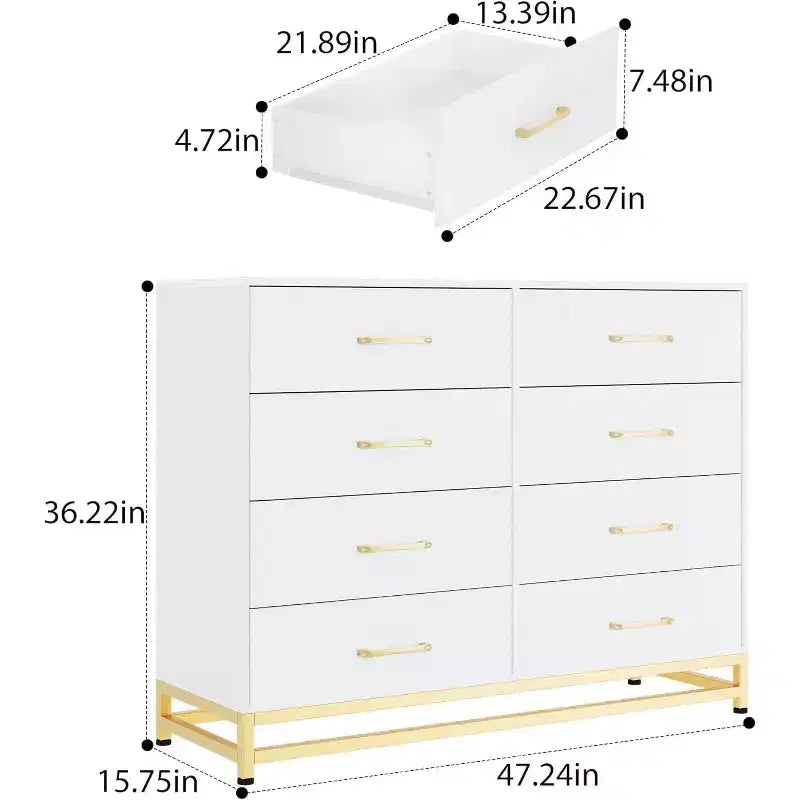 8-Drawer Modern Tall Wooden Dresser with Soft-Close Glides and Anti-Tip Kit