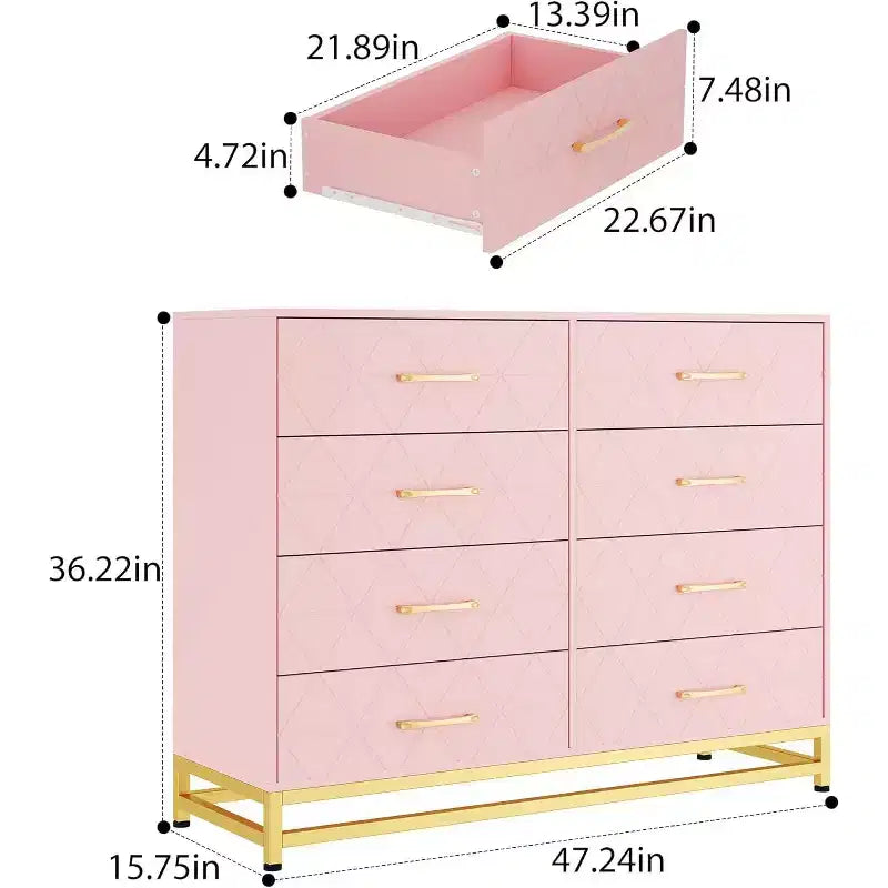 8-Drawer Modern Tall Wooden Dresser with Soft-Close Glides and Anti-Tip Kit
