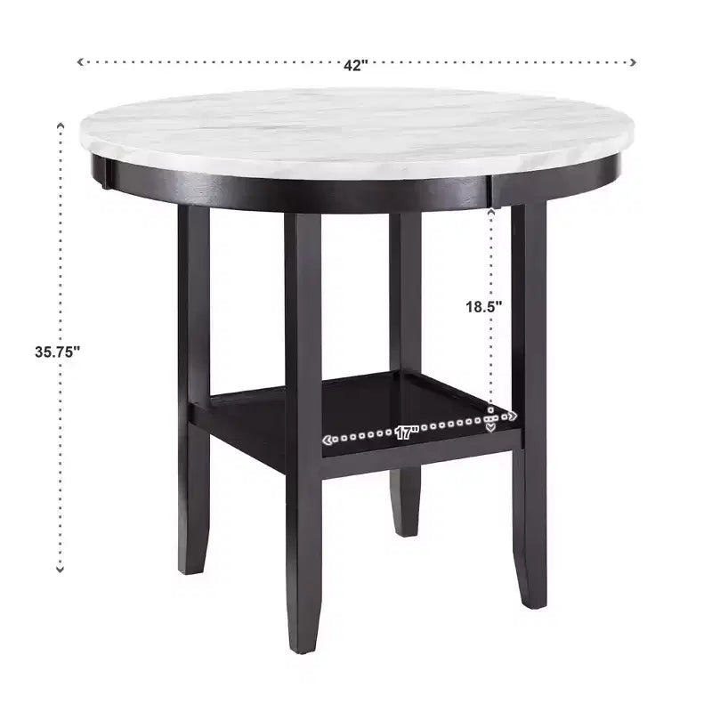 Round Faux Marble Dining Table Espresso/White - Contemporary Style