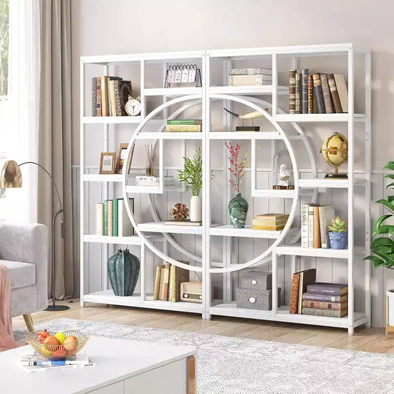 Lantine Bookshelf Industrial 5 Tier Etagere Bookcase: Freestanding tall organizer with 9-open storage shelves for living room, bedroom.