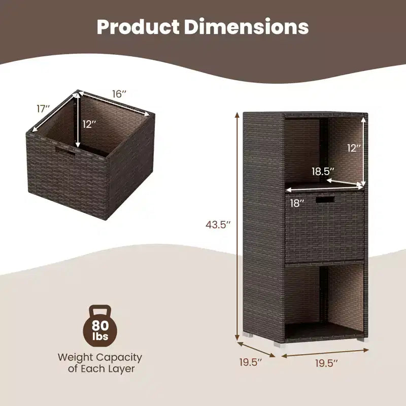 Costway Outdoor Storage Cabinet with Storage Shelves & Removable Drawer for Porch Mix Brown/Black/Gray