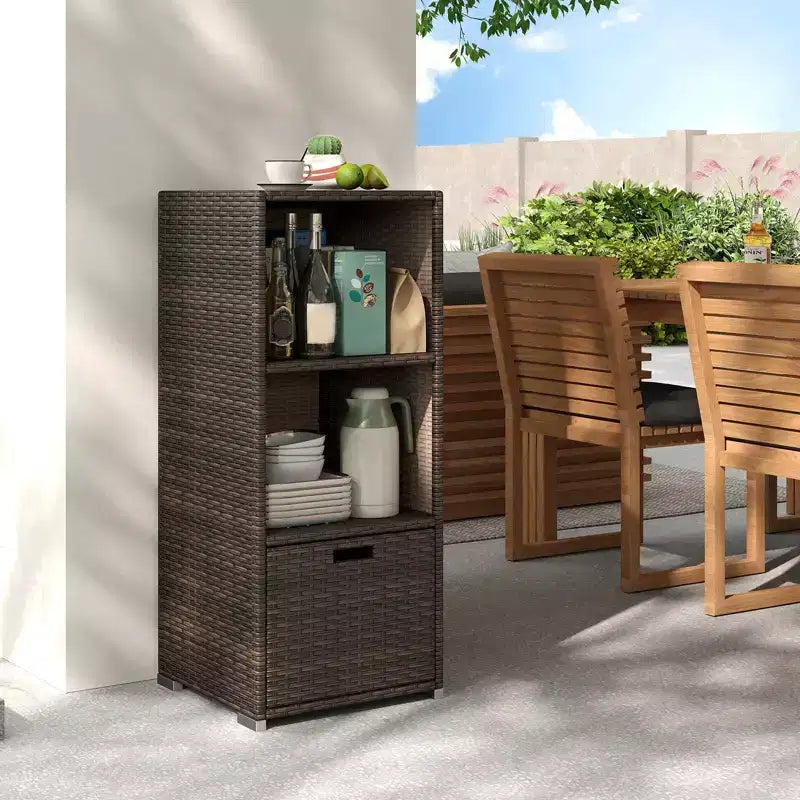 Costway Outdoor Storage Cabinet with Storage Shelves & Removable Drawer for Porch Mix Brown/Black/Gray